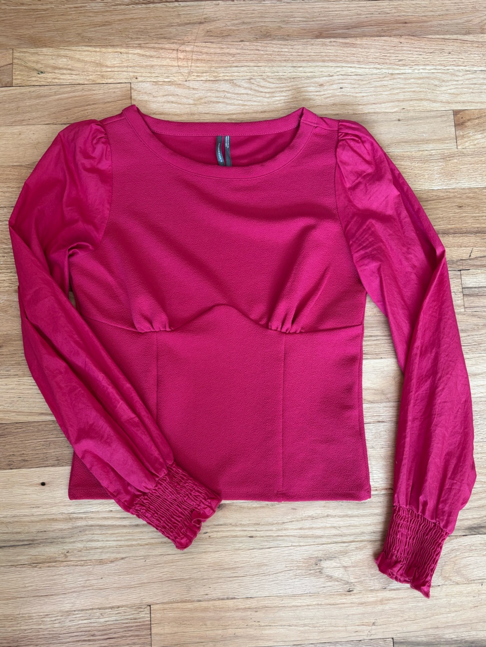 Anthropologie Bright Fuchsia Long Sleeve Smocked Cuff Top
